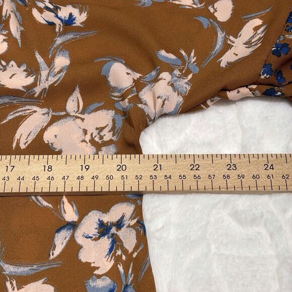 Andree By Unit Peasant Top Brown Floral Frenzy Drawstring Neck Womens Small NWT - Picture 6 of 9